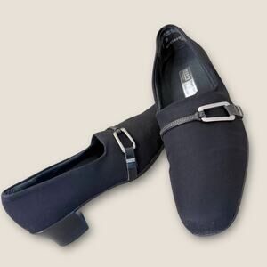 Munro Womens 7M Stretch Fabric Block Heel Pumps Shoes Cindi Black Silver Accent